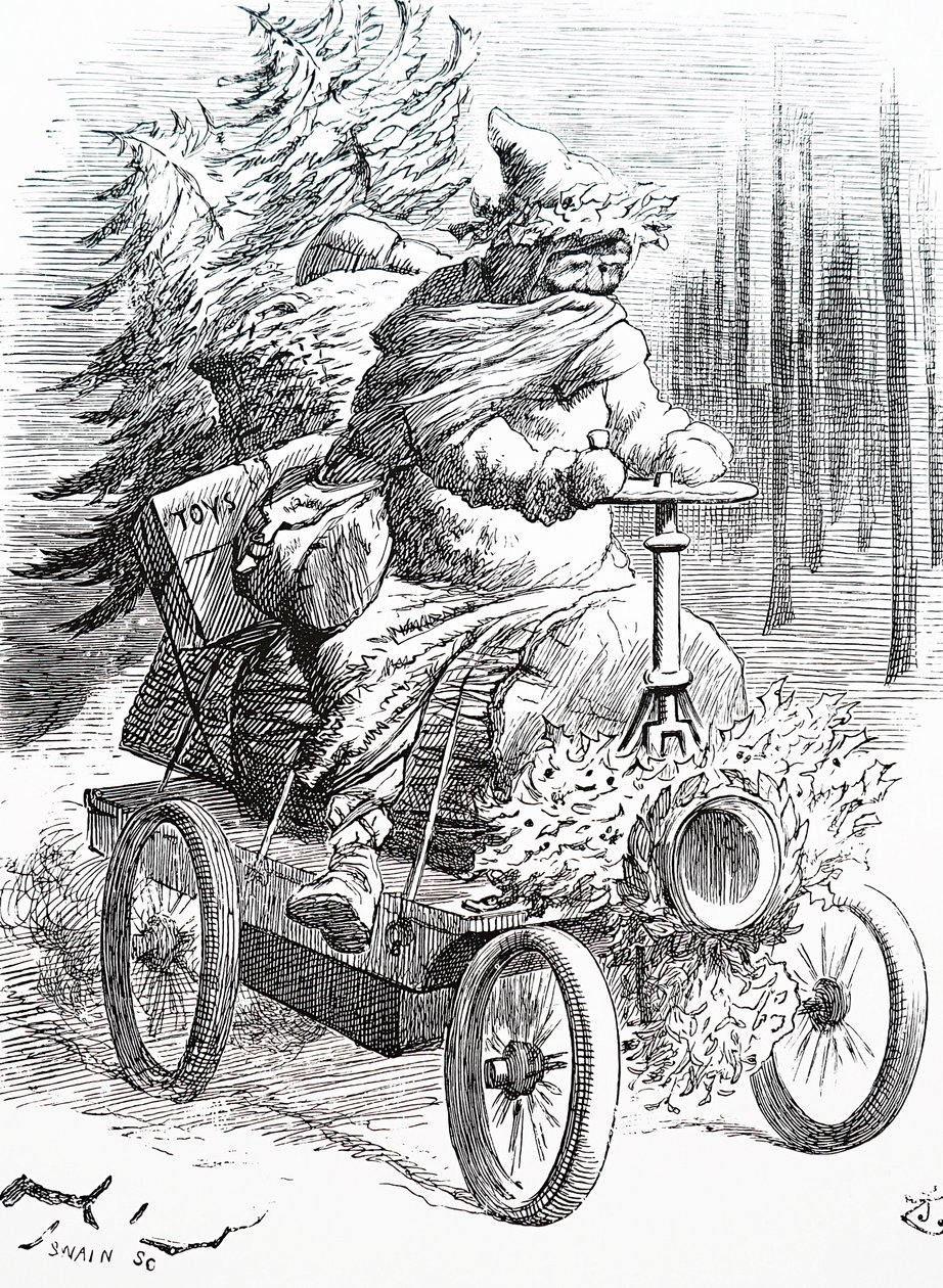 Santa corriendo por la nieve. Por John Tenniel (1820-1914) un ilustrador inglés, humorista gráfico y caricaturista político de John Tenniel