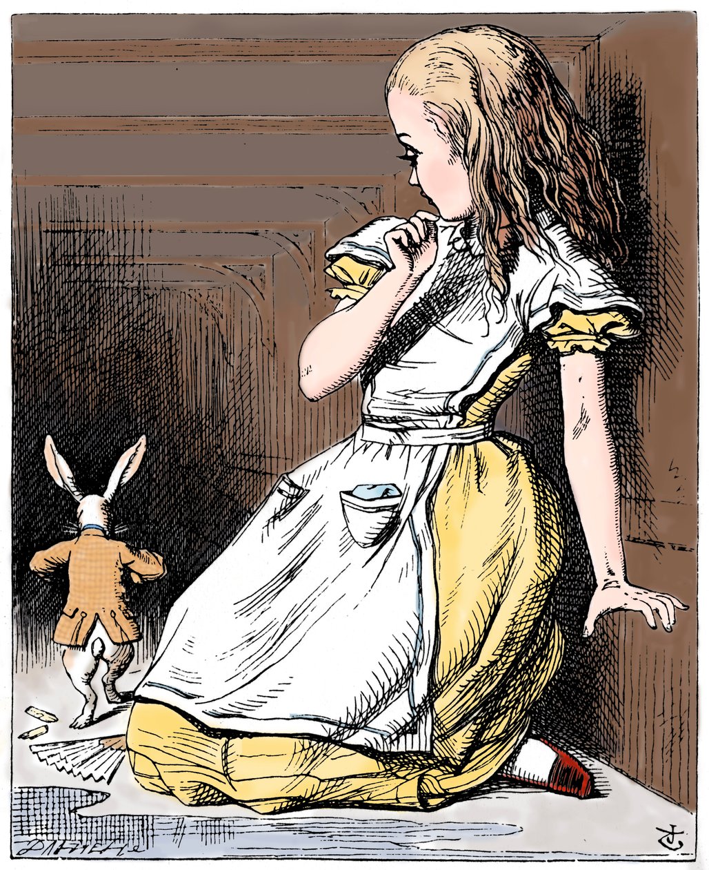 Escena de Las aventuras de Alicia en el país de las maravillas de Lewis Carroll, 1865 de John Tenniel