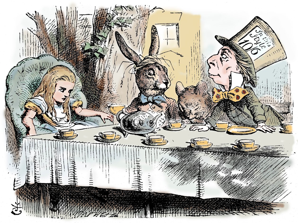 Escena de Las aventuras de Alicia en el país de las maravillas de Lewis Carroll, 1865 de John Tenniel
