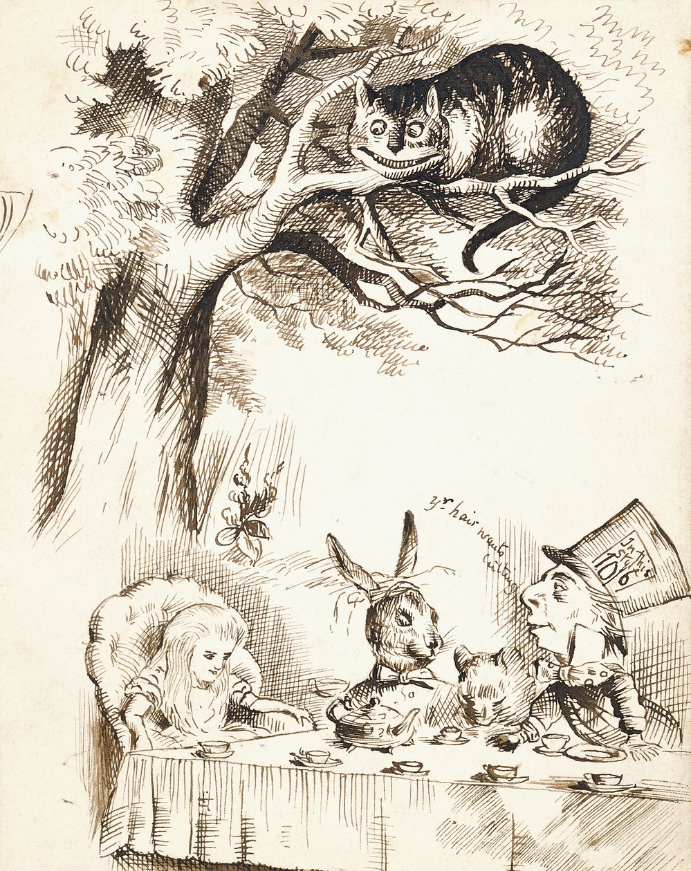 Escena de La fiesta del té del Sombrerero Loco, c.1865 de John Tenniel
