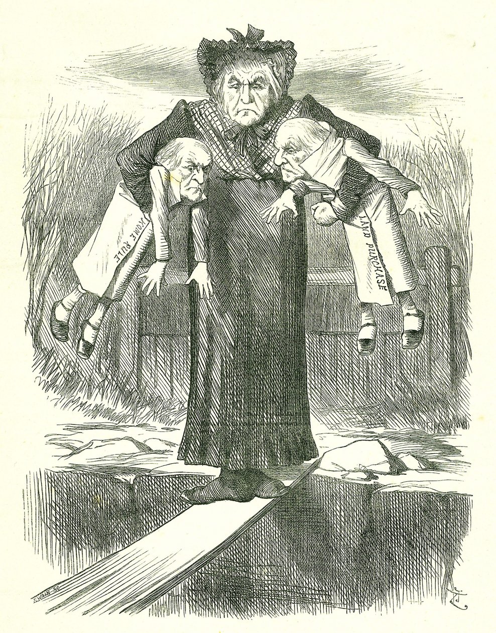 Anota dos y lleva uno: Gladstone, el primer ministro británico, en un dilema sobre cuál de los controvertidos proyectos de ley irlandeses desechar. Caricatura de John Tenniel de Punch, Londres, 3 de abril de 1886 de John Tenniel