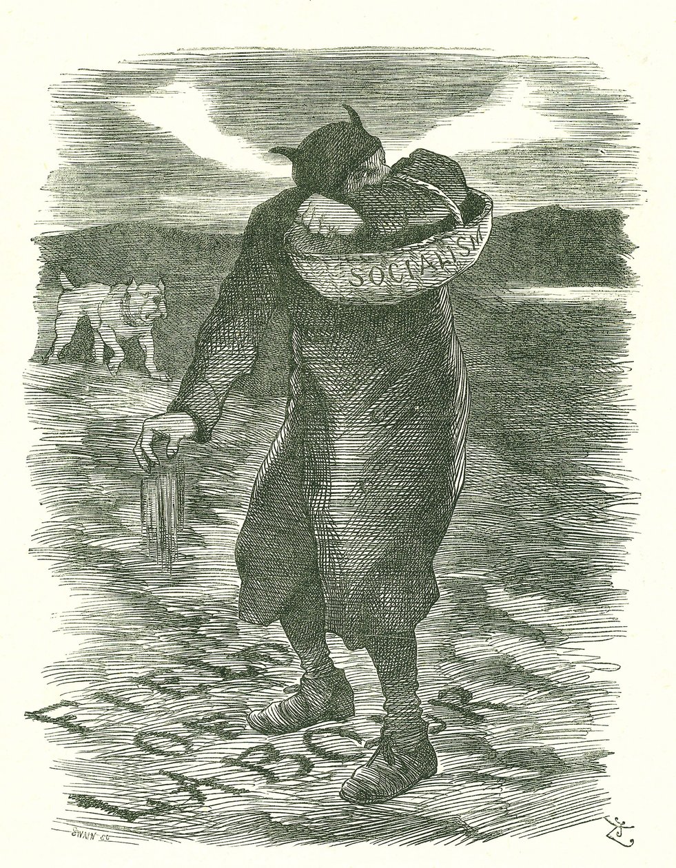 Sembrando cizaña: Temor a que el socialismo se extendiera entre la fuerza laboral británica. Caricatura de John Tenniel para Punch, Londres, 27 de febrero de 1886 de John Tenniel