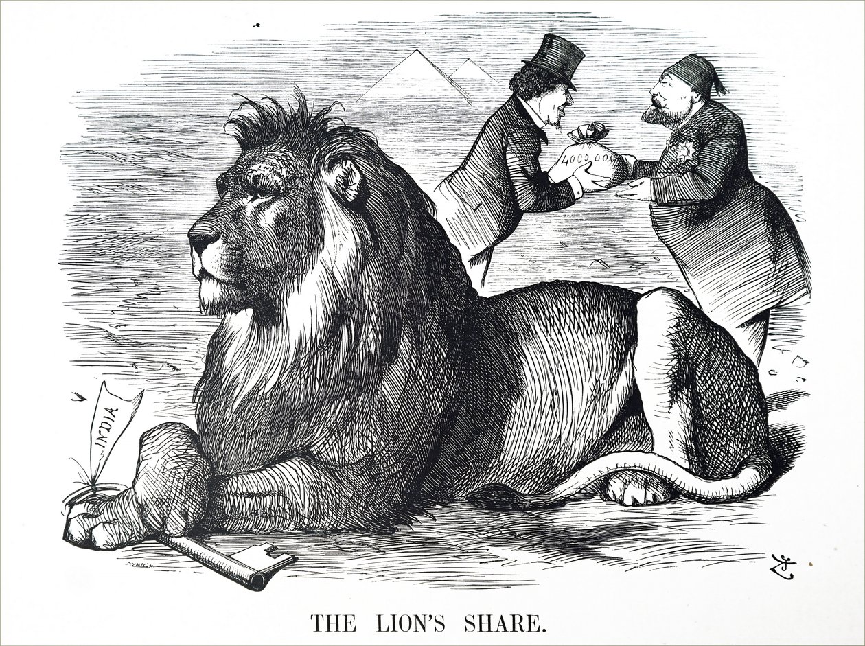 El gobierno británico autorizando a los Rothschild a comprar acciones del Canal de Suez de John Tenniel