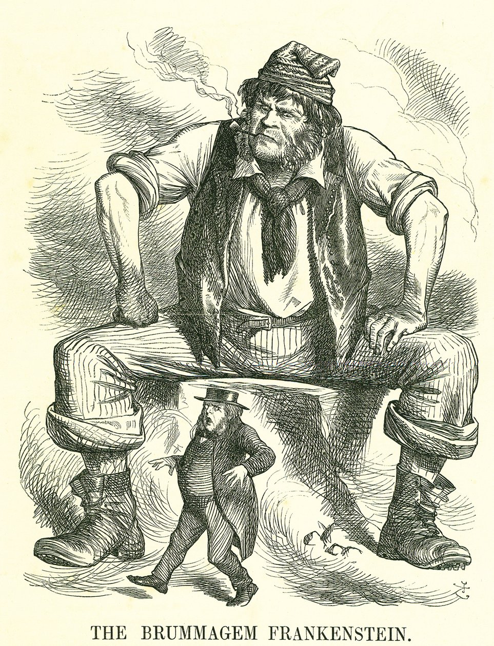 El Frankenstein de Brummagem: Reforma del Parlamento - extensión del sufragio. John Bright en una reunión de Reforma en Birmingham dijo que no temía el sufragio universal masculino de John Tenniel