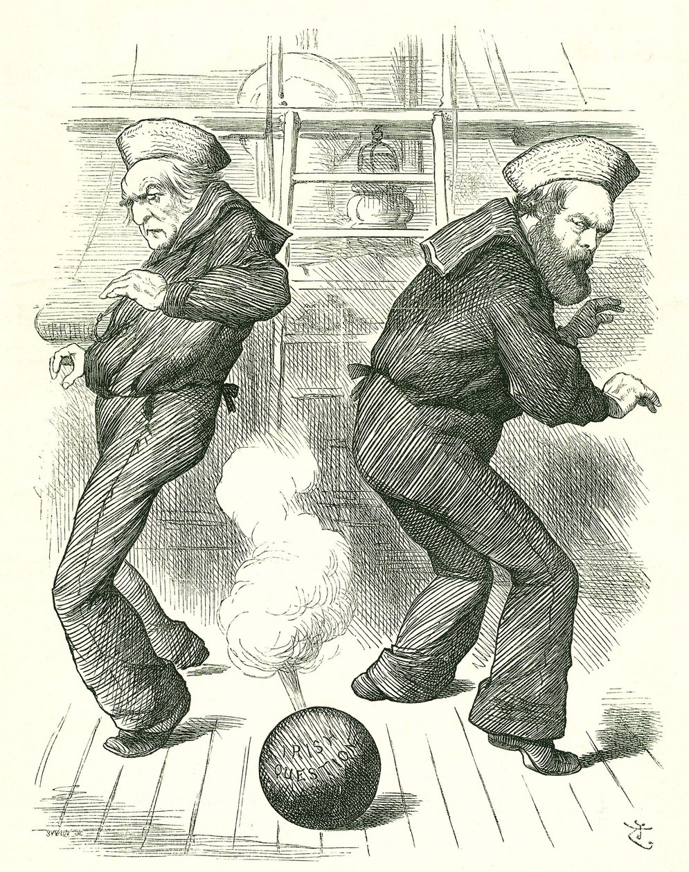 La cáscara viva: La administración de Salisbury renunció en enero para ser seguida en febrero por la tercera administración de Gladstone. Ningún político disfrutaba lidiando con los problemas de Irlanda. Caricatura de John Tenniel para Punch, Londres, 30 d de John Tenniel