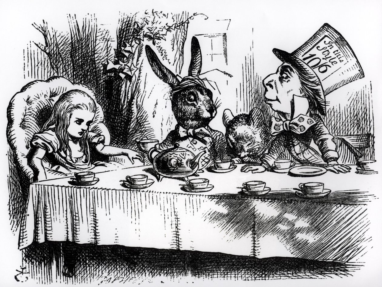 La fiesta del té del Sombrerero Loco, ilustración de 