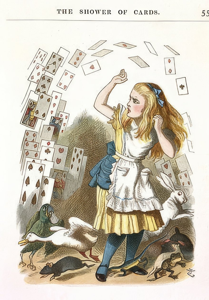 La lluvia de cartas. Ilustración para Alicia en el País de las Maravillas de Lewis Carroll. 1890 de John Tenniel