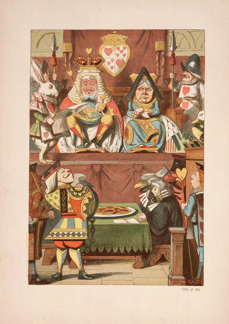 El juicio del Knave of Hearts, de Las aventuras de Alicia en el país de las maravillas y A través del espejo y lo que Alicia encontró allí, de Lewis Carroll, publicado en 1911 de John Tenniel