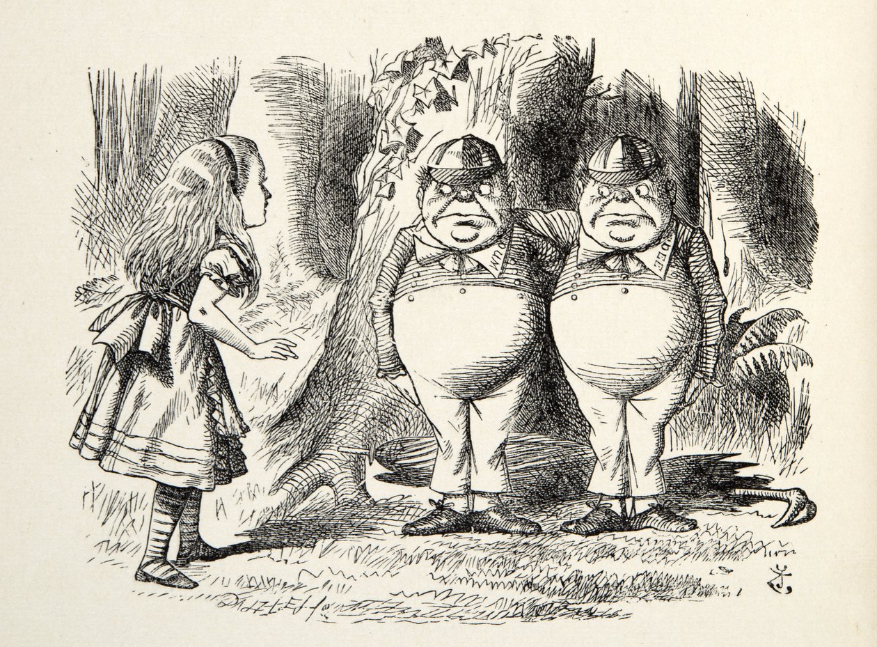 Tweedledum y Tweedledee, ilustración de A través del espejo, de Lewis Carroll (1832 - 98), 1872 de John Tenniel