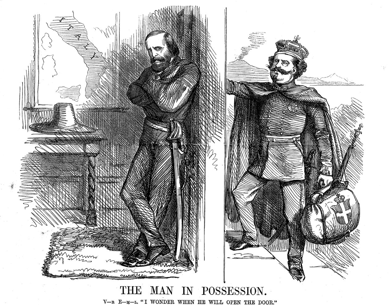 Víctor Manuel II llamando a la puerta de Nápoles, 1861 de John Tenniel