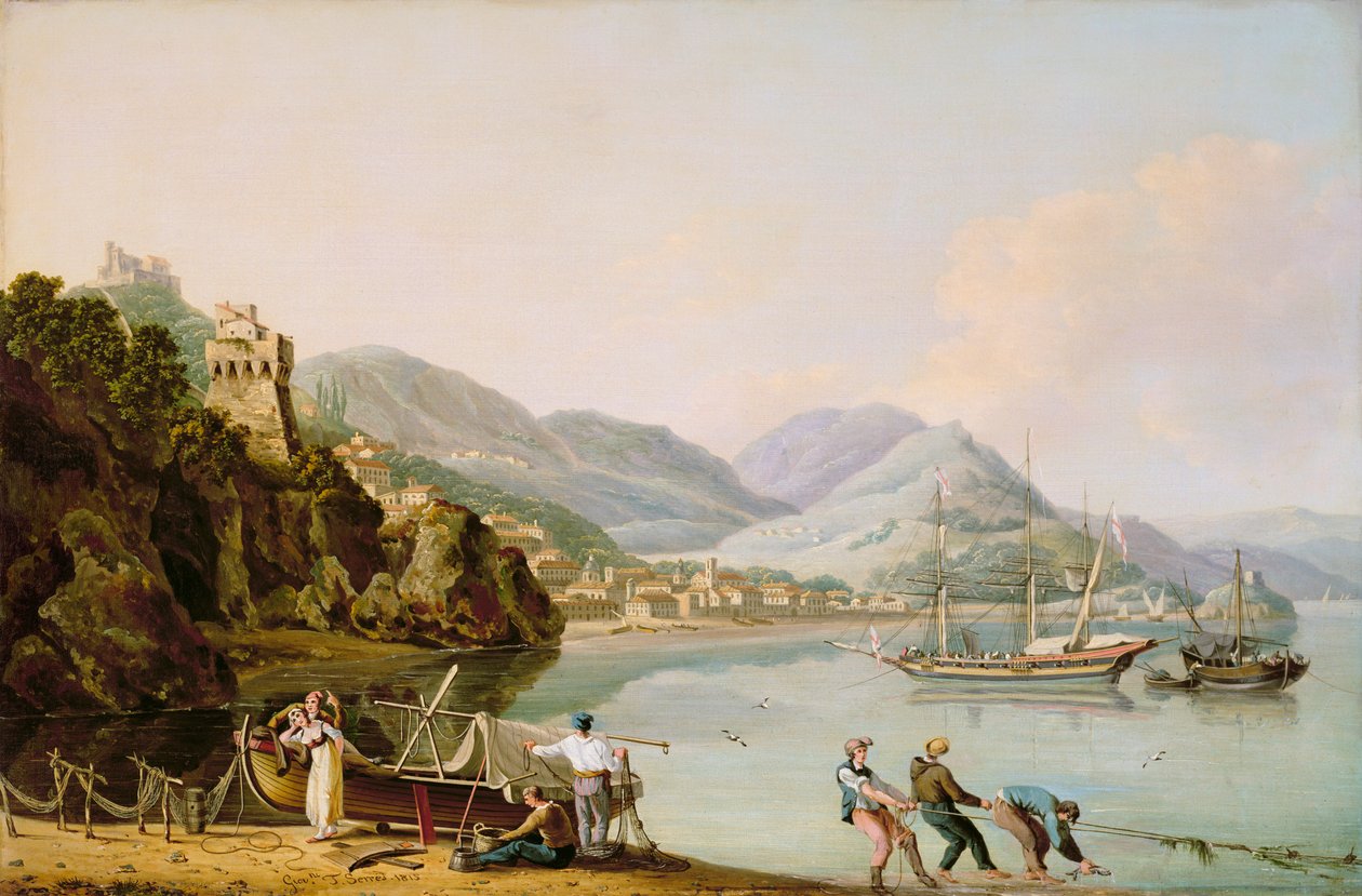 Un puerto italiano con un chebec genovés anclado de John Thomas Serres