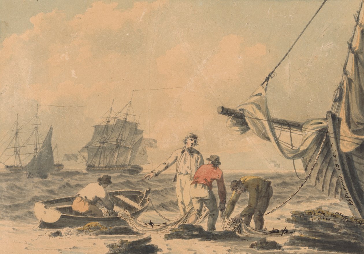 Escena costera con figuras de John Thomas Serres