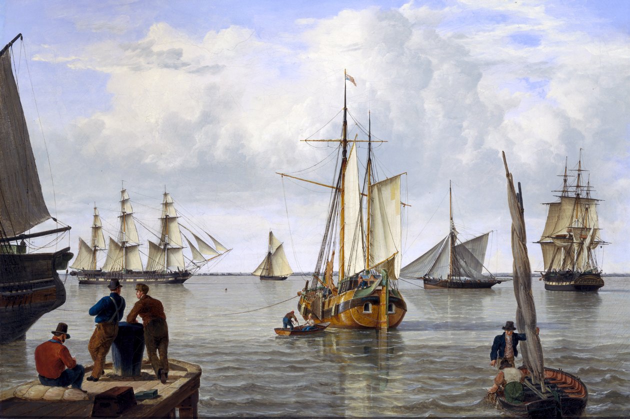 Embarcaciones en el estuario del Támesis, 1820 de John Thomas Serres