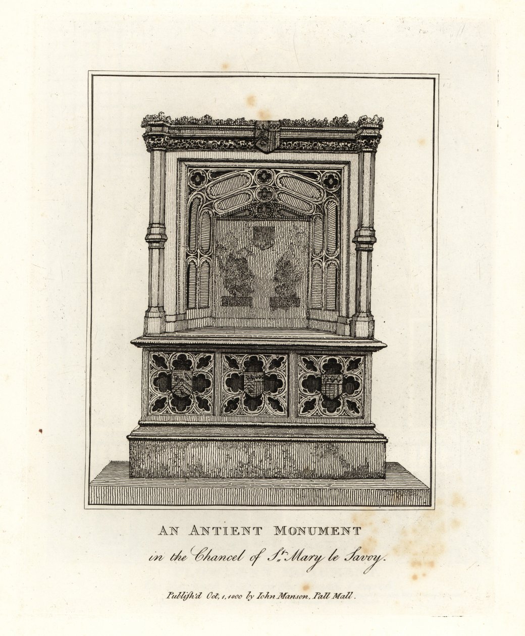 Monumento antiguo en el presbiterio de St Mary le Savoy de John Thomas Smith