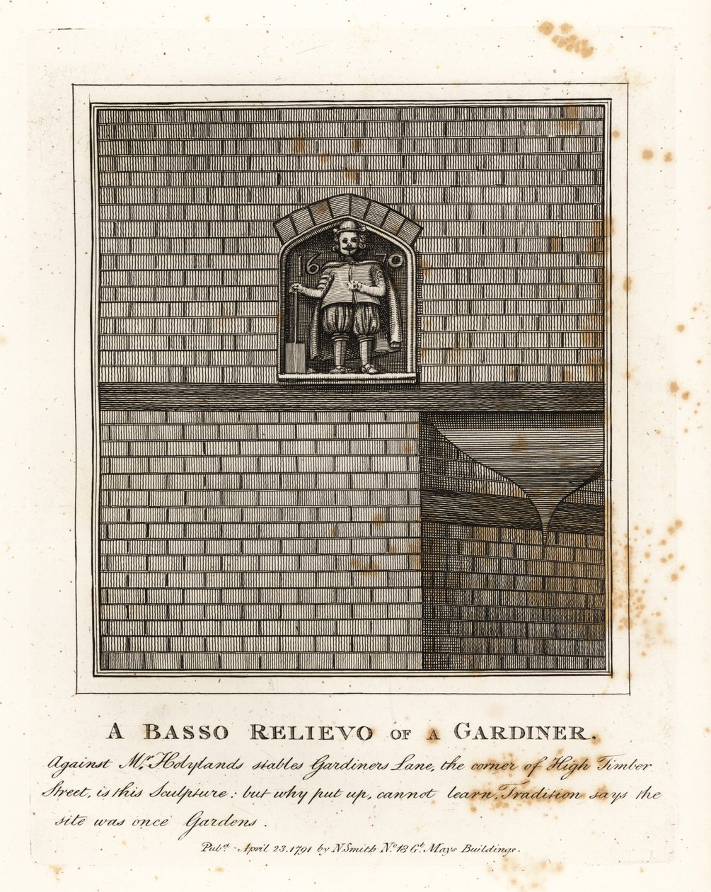 Bajo relieve de un jardinero en la pared de Mr de John Thomas Smith
