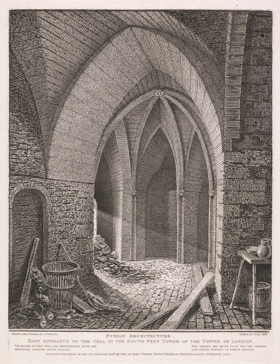 Entrada oriental a la celda de la torre suroeste de la Torre de Londres de John Thomas Smith