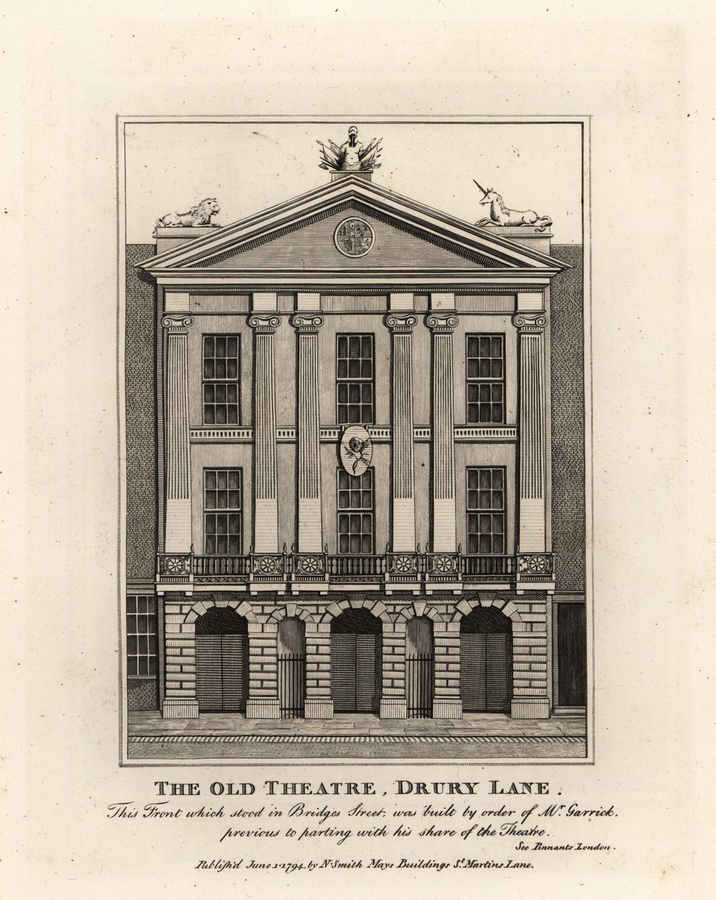 Fachada del Viejo Teatro, Drury Lane de John Thomas Smith