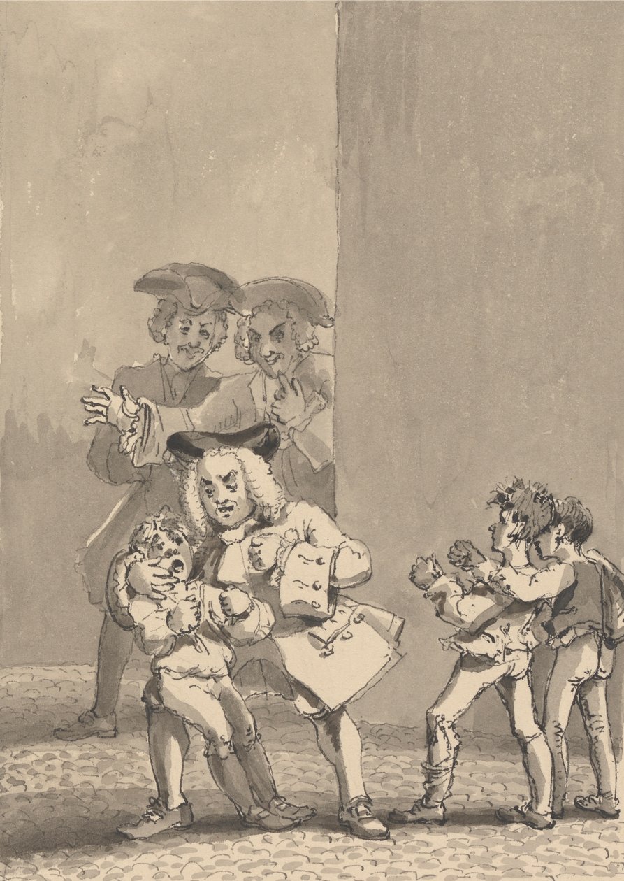 Hogarth habiendo sido seguido por Barry y un amigo fue sorprendido apoyando a un chico a pelear a propósito para captar su semblante temeroso de John Thomas Smith