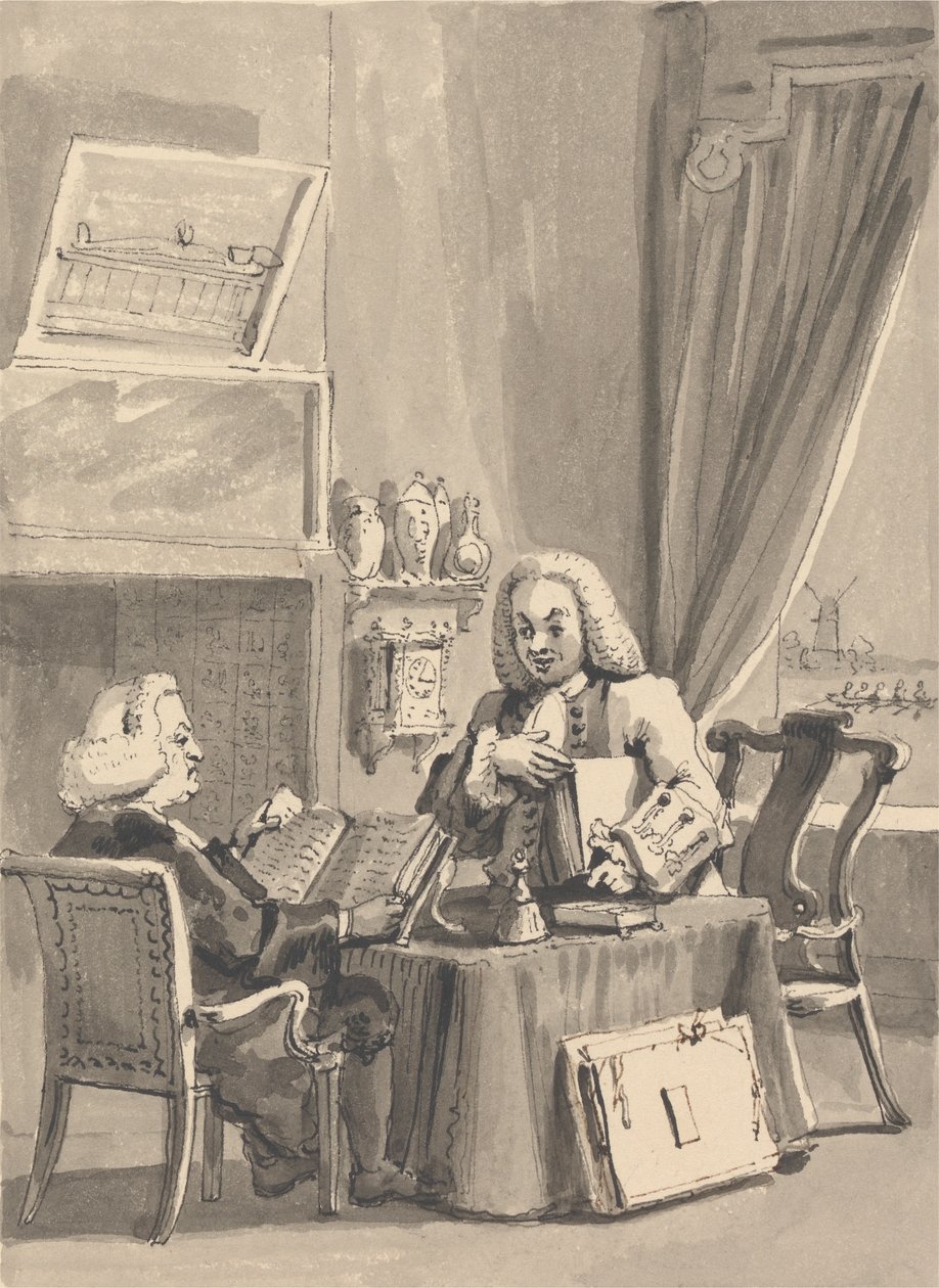 Hogarth pide a su mecenas, el obispo Hoadley, que revise su MS. Análisis de la belleza de John Thomas Smith