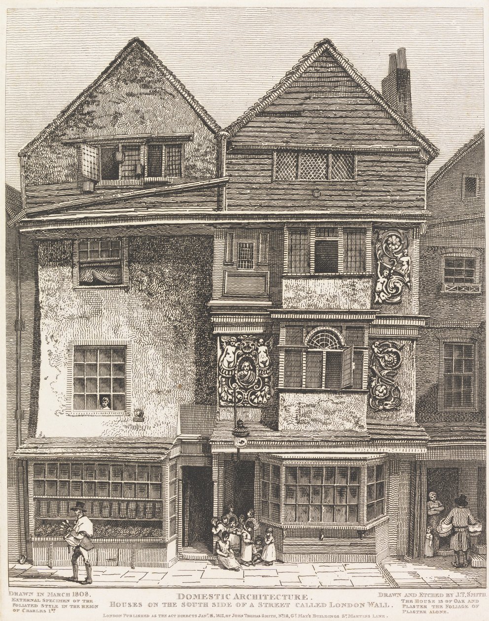 Casas en el lado sur de una calle llamada London Wall de John Thomas Smith