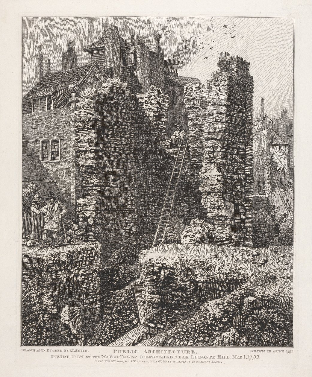 Vista interior de la torre de vigilancia descubierta cerca de Ludgate Hill, 1 de mayo de 1792 de John Thomas Smith