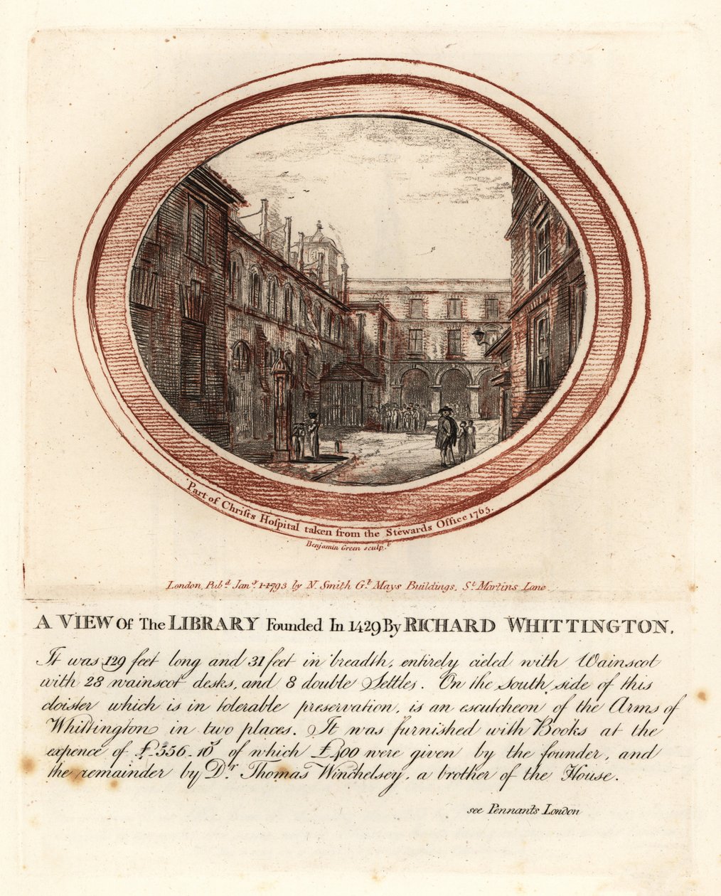 Biblioteca fundada en 1429 por Richard Whittington, en el Hospital de Cristo, Londres de John Thomas Smith