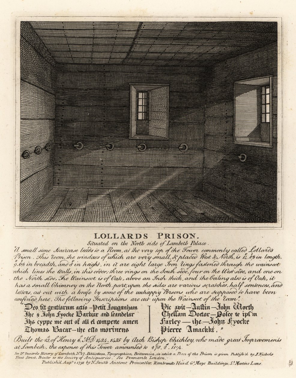 Prisión de los Lolardos, en la torre del Palacio de Lambeth de John Thomas Smith