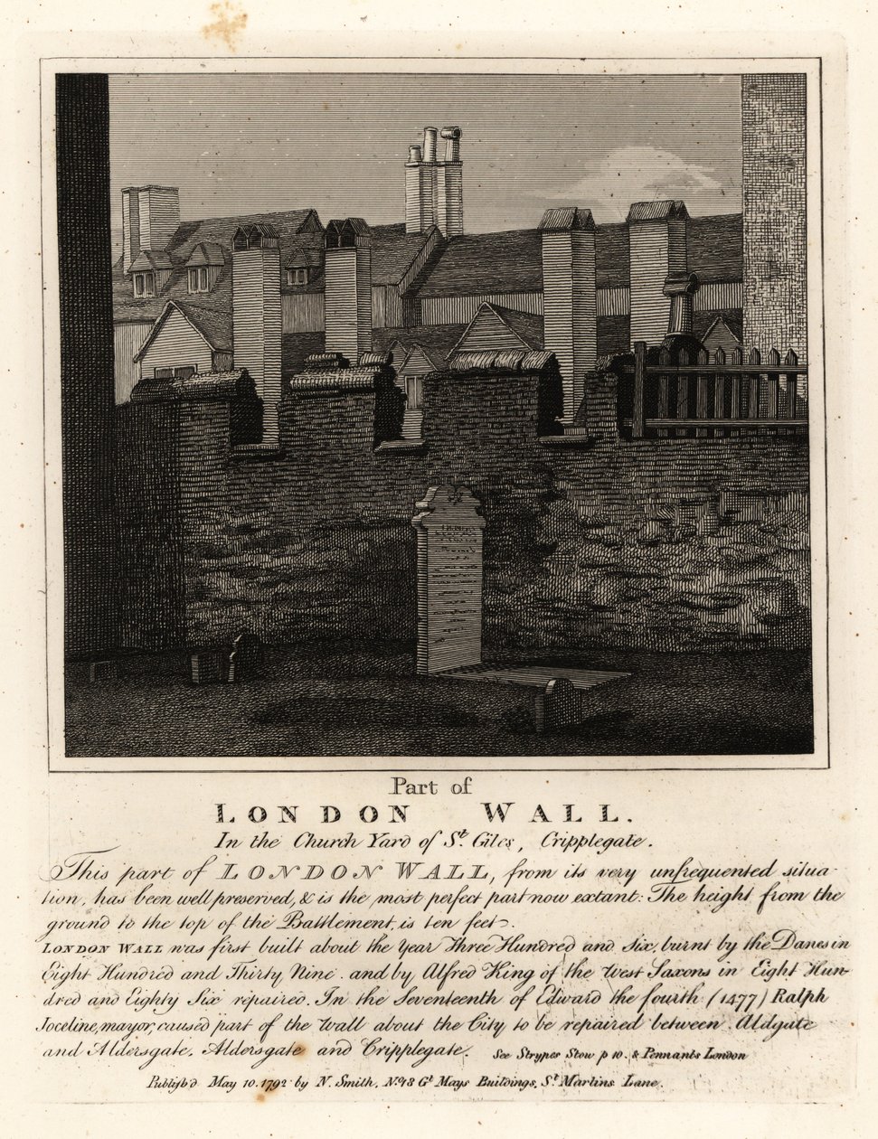 Parte del antiguo Muro de Londres en el cementerio de St Giles, Cripplegate, Londres de John Thomas Smith
