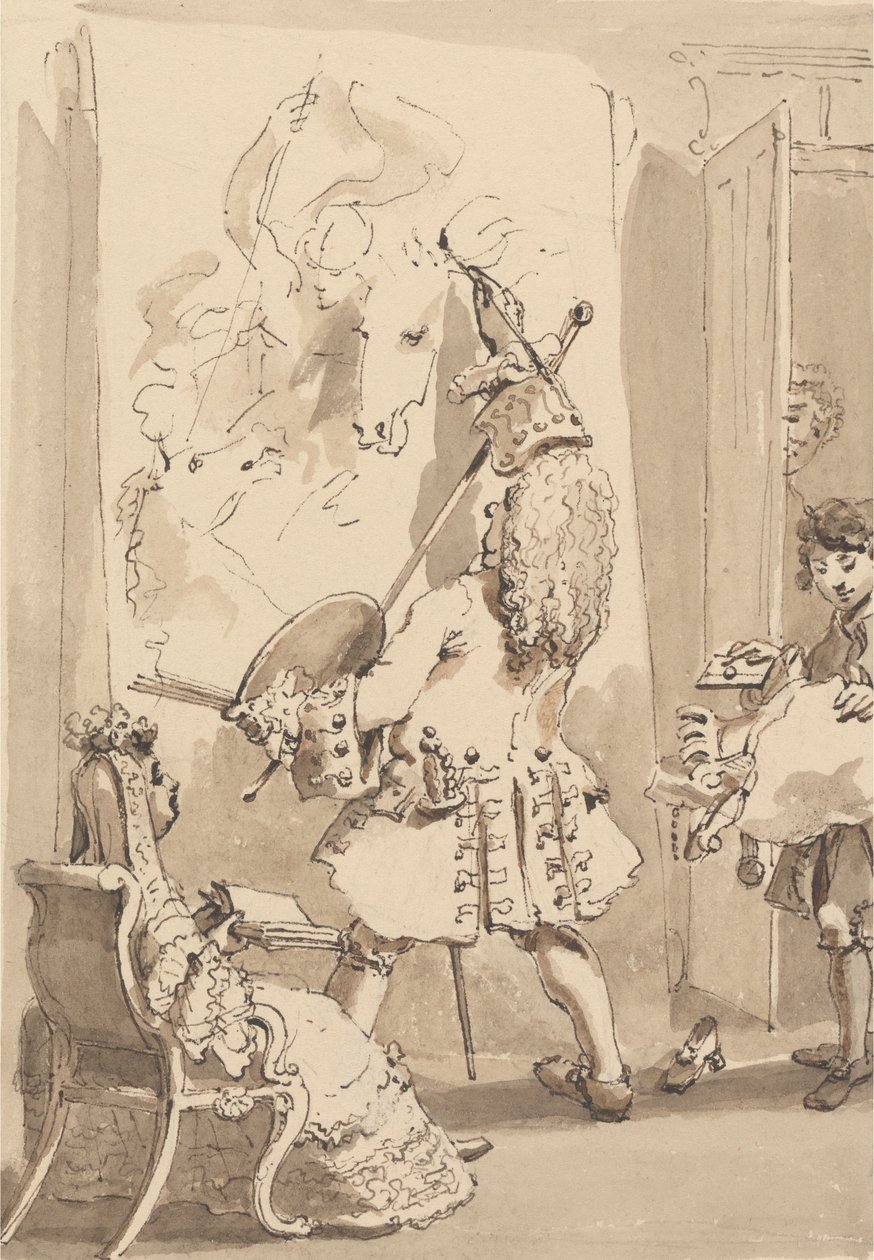 El hijo de Sir James Thornhill entra en la sala de pintura de su amo para entregar el paquete y una carta en presencia de Lady Thornhill de John Thomas Smith