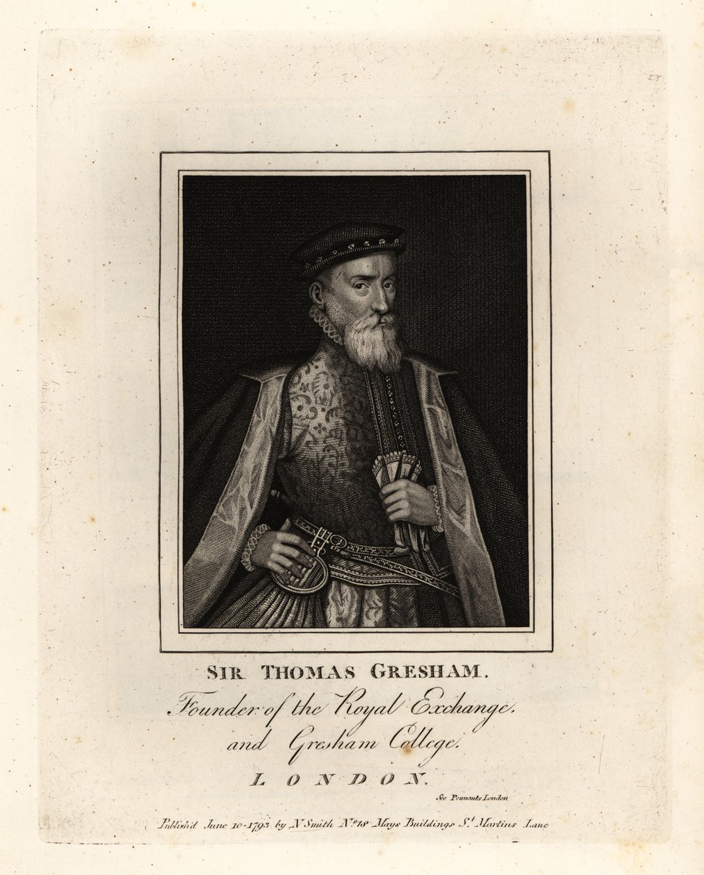 Sir Thomas Gresham, comerciante y financiero inglés, fundador de la Royal Exchange y Gresham College de John Thomas Smith