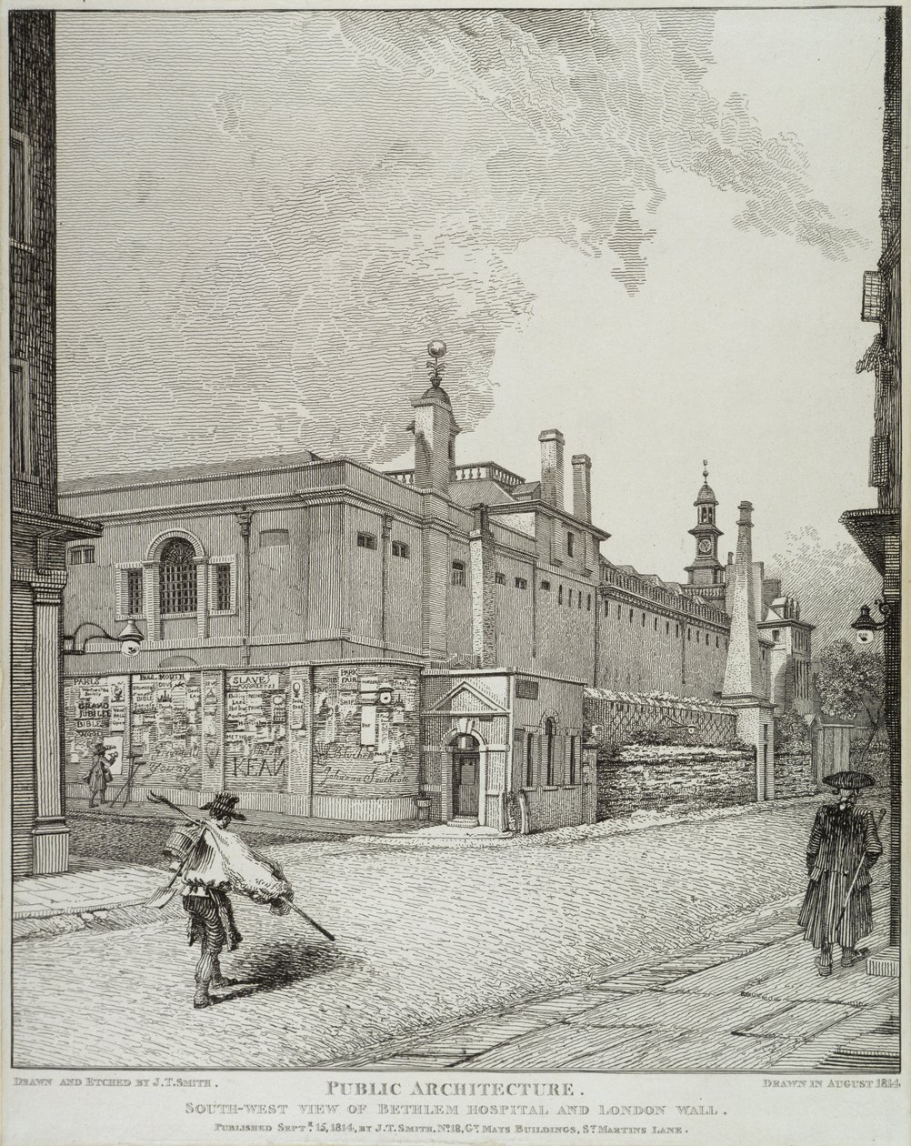 Vista Suroeste del Hospital de Bethlem y el Muro de Londres, 1814 de John Thomas Smith