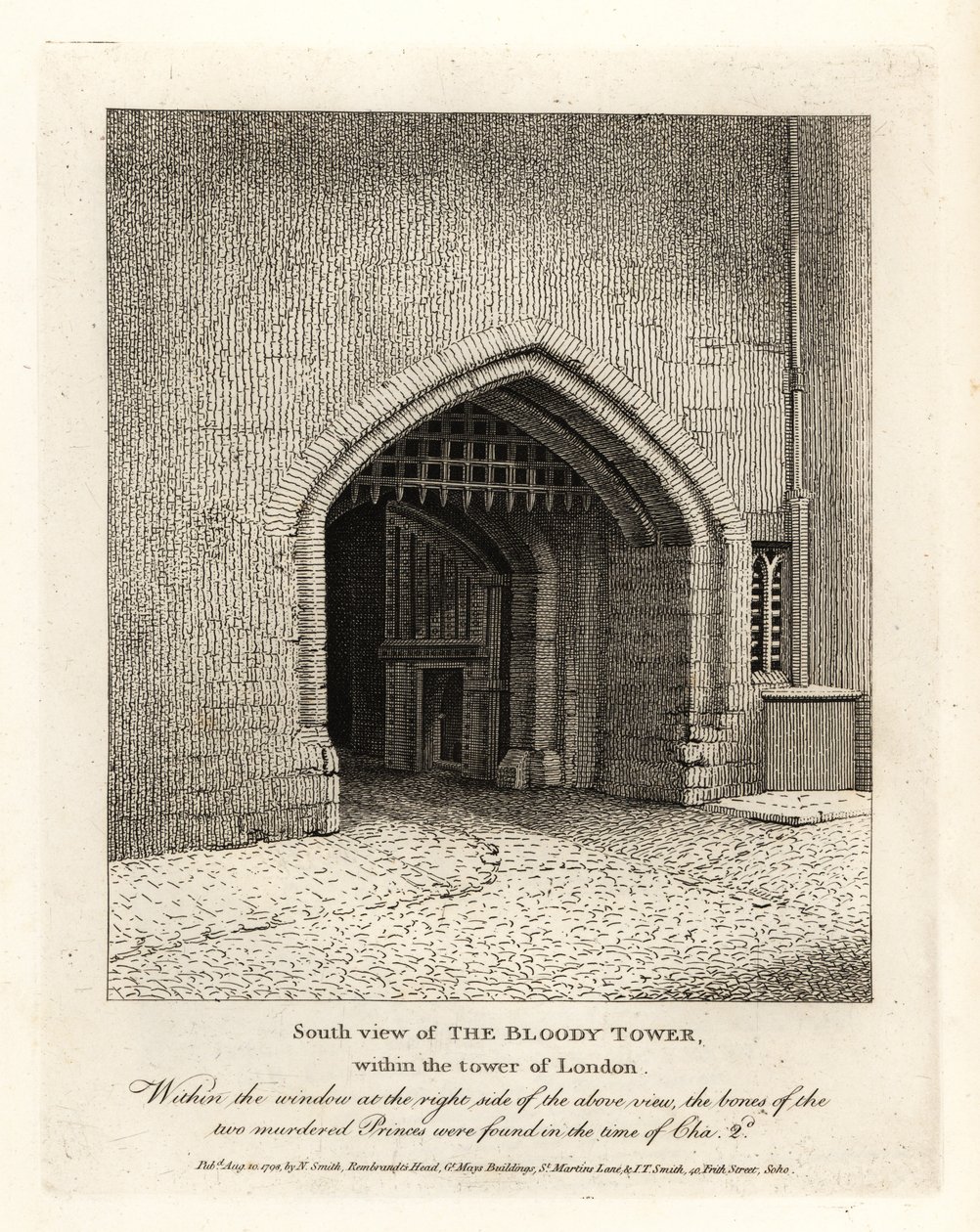 Vista sur de la Torre Sangrienta dentro de la Torre de Londres de John Thomas Smith