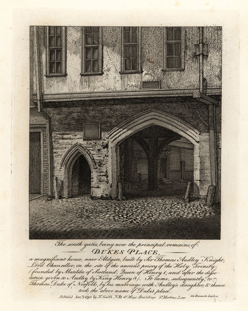 Las ruinas de las Puertas del Sur de Dukes Place, construidas por Sir Thomas Audley (1488-1544) cerca de Aldgate de John Thomas Smith