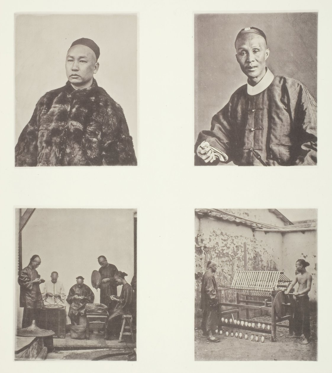 Un caballero cantonés, un caballero cantonés, contando dólares, devanando seda, c. 1868 de John Thomson