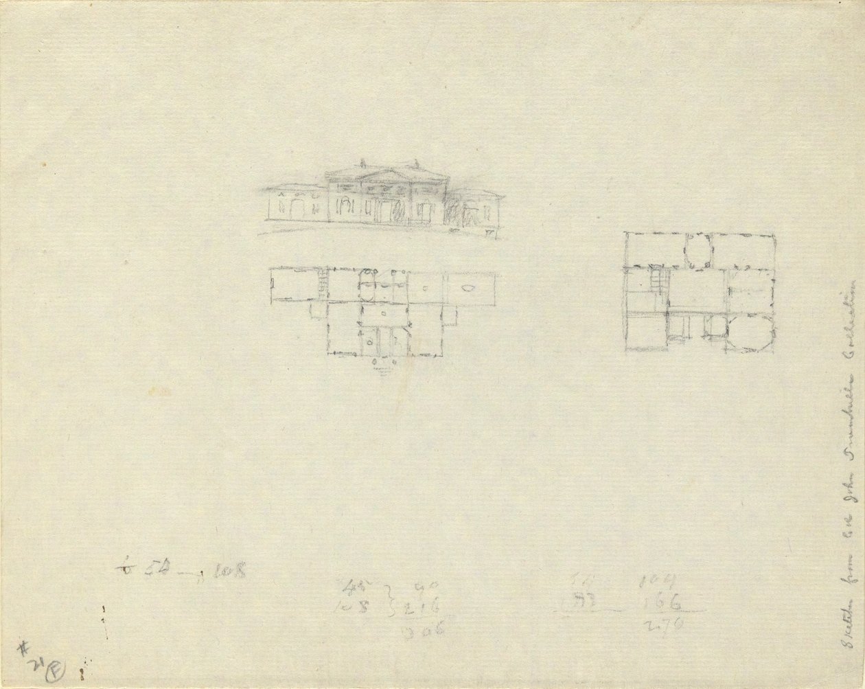 Alzado y plano de planta para casa grande de John Trumbull