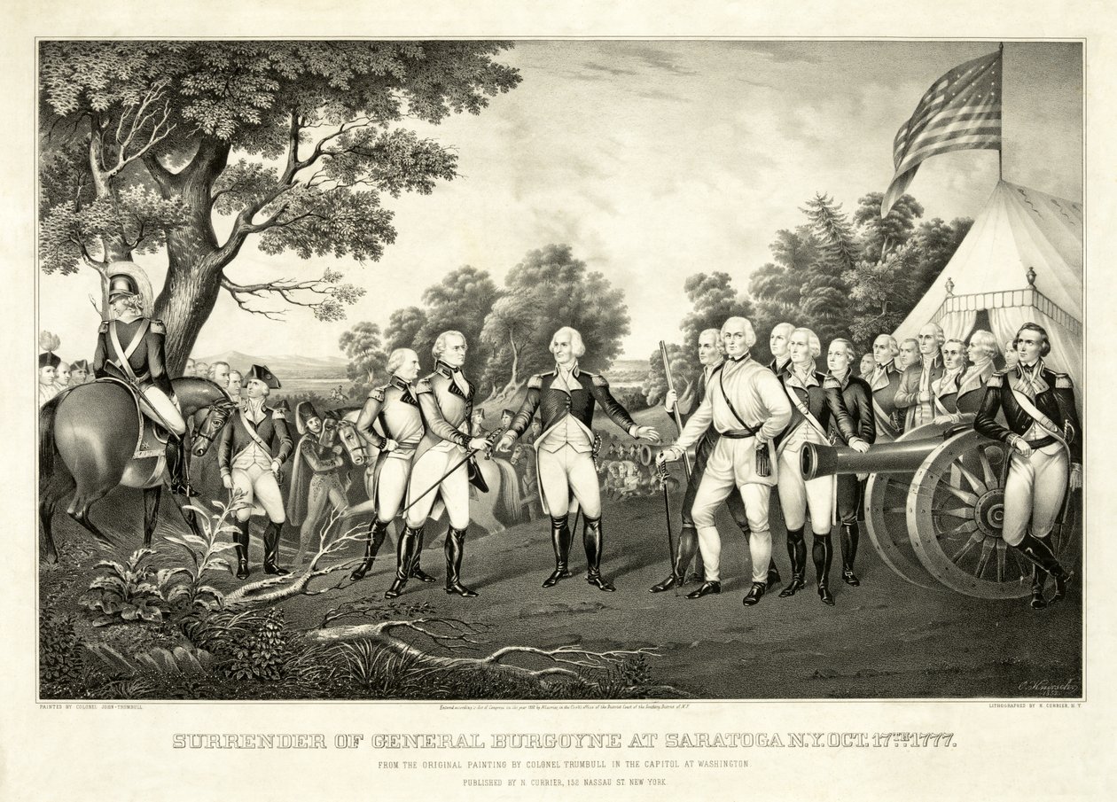 Rendición del General Burgoyne en Saratoga, N.Y., 17 de octubre de 1777, pub. N. Currier de John Trumbull