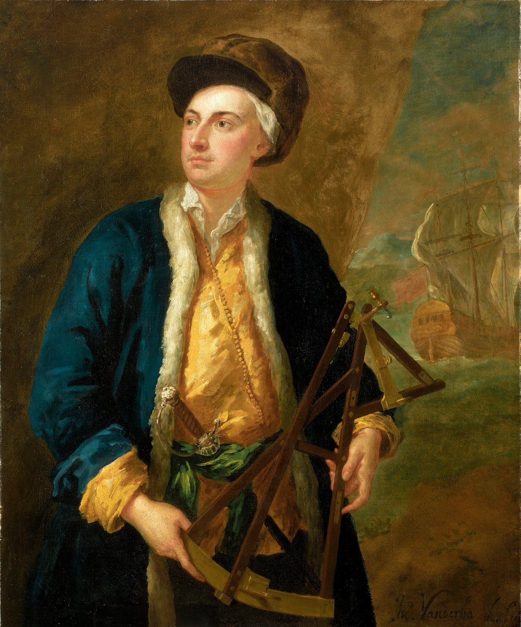 Un capitán mercante con el cuadrante de Elton, c.1730 (óleo sobre lienzo) de John Vanderbank
