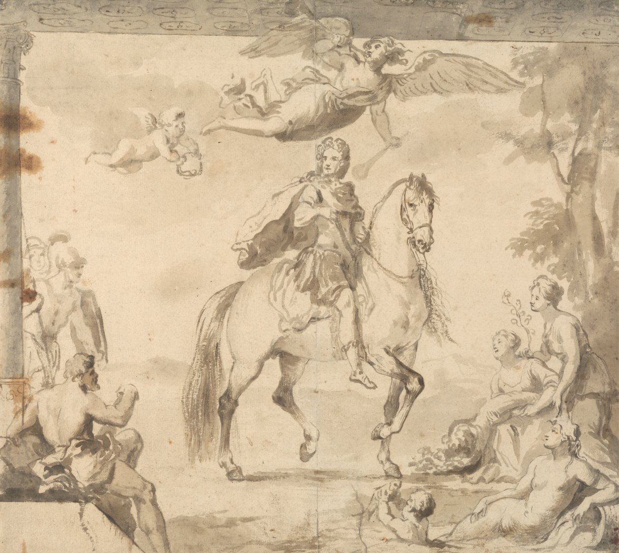 Estudio preparatorio para la decoración "Retrato ecuestre de Jorge I" de John Vanderbank