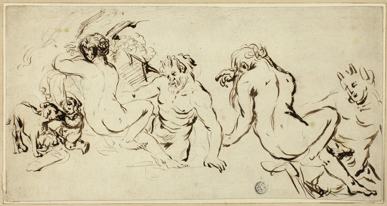 Esbozos de ninfa, sátiro y putto de John Vanderbank