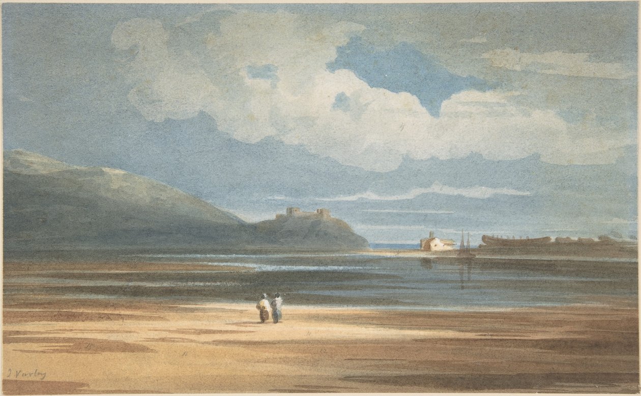 El castillo de Harlech al otro lado de Traeth Mawr de John Varley