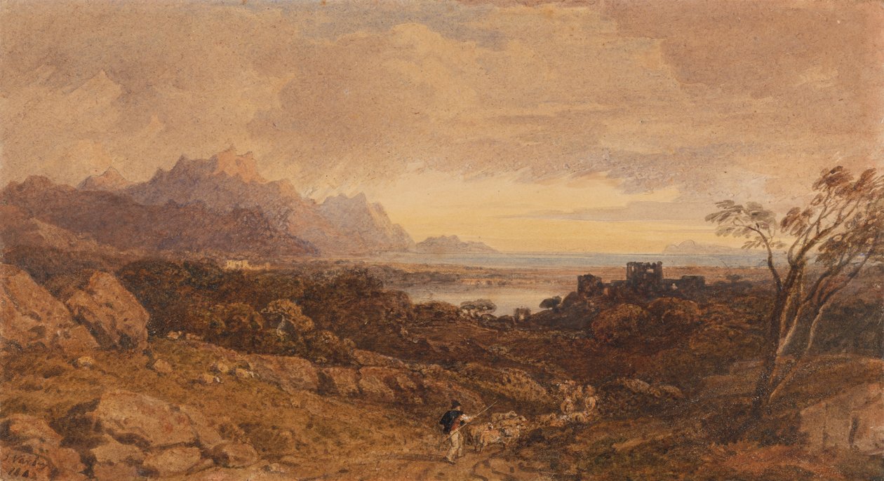 Paisaje romántico con montañas lejanas de John Varley