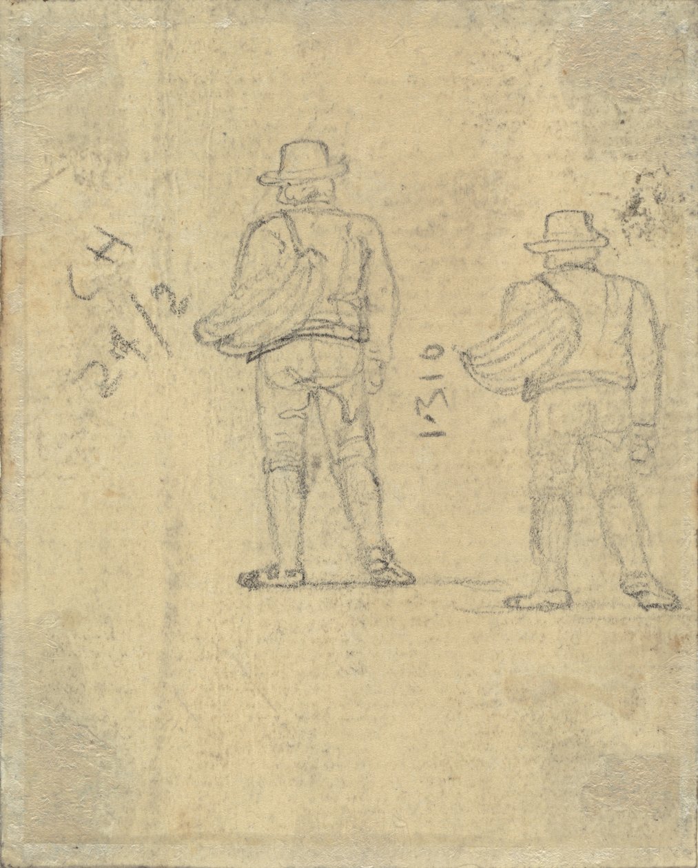 Dos estudios de una figura sosteniendo una cesta [verso] de John Varley