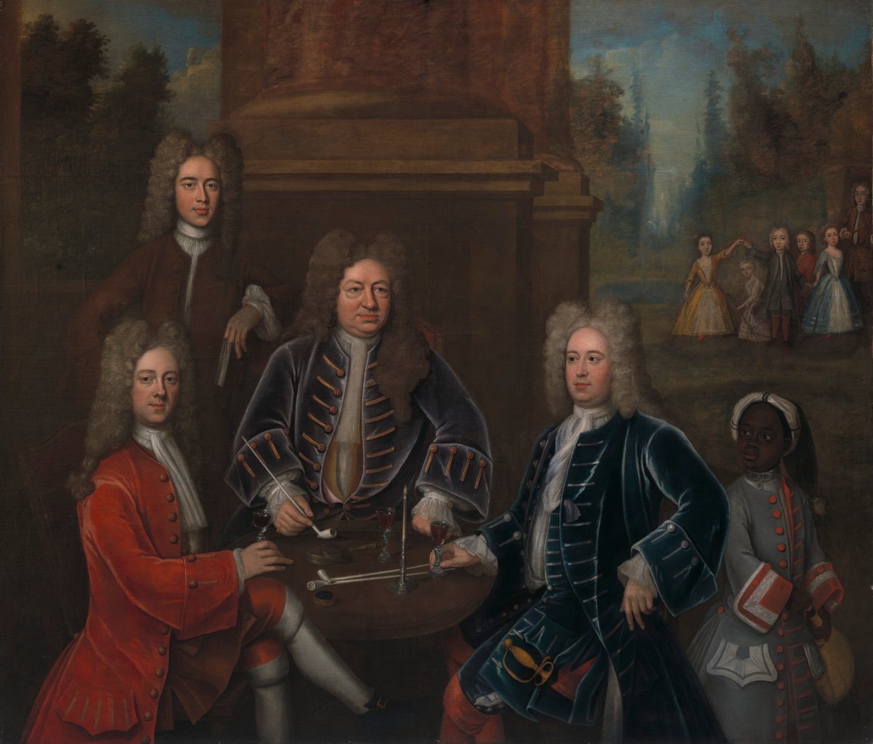 Elihu Yale con miembros de su familia y un niño esclavizado de John Verelst