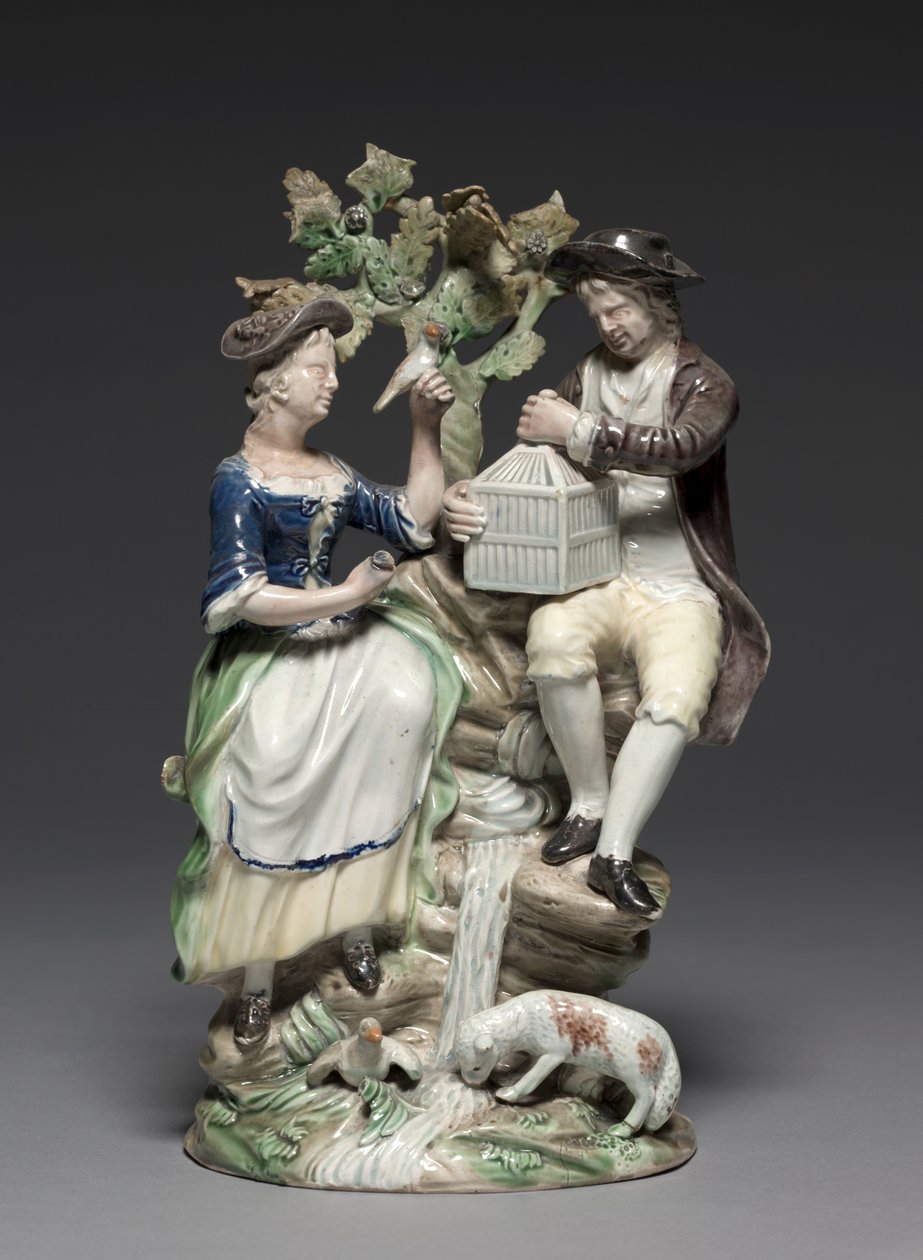 Grupo con jaula de pájaros, hecho por la Fábrica de Staffordshire, c.1770 de John Voyez