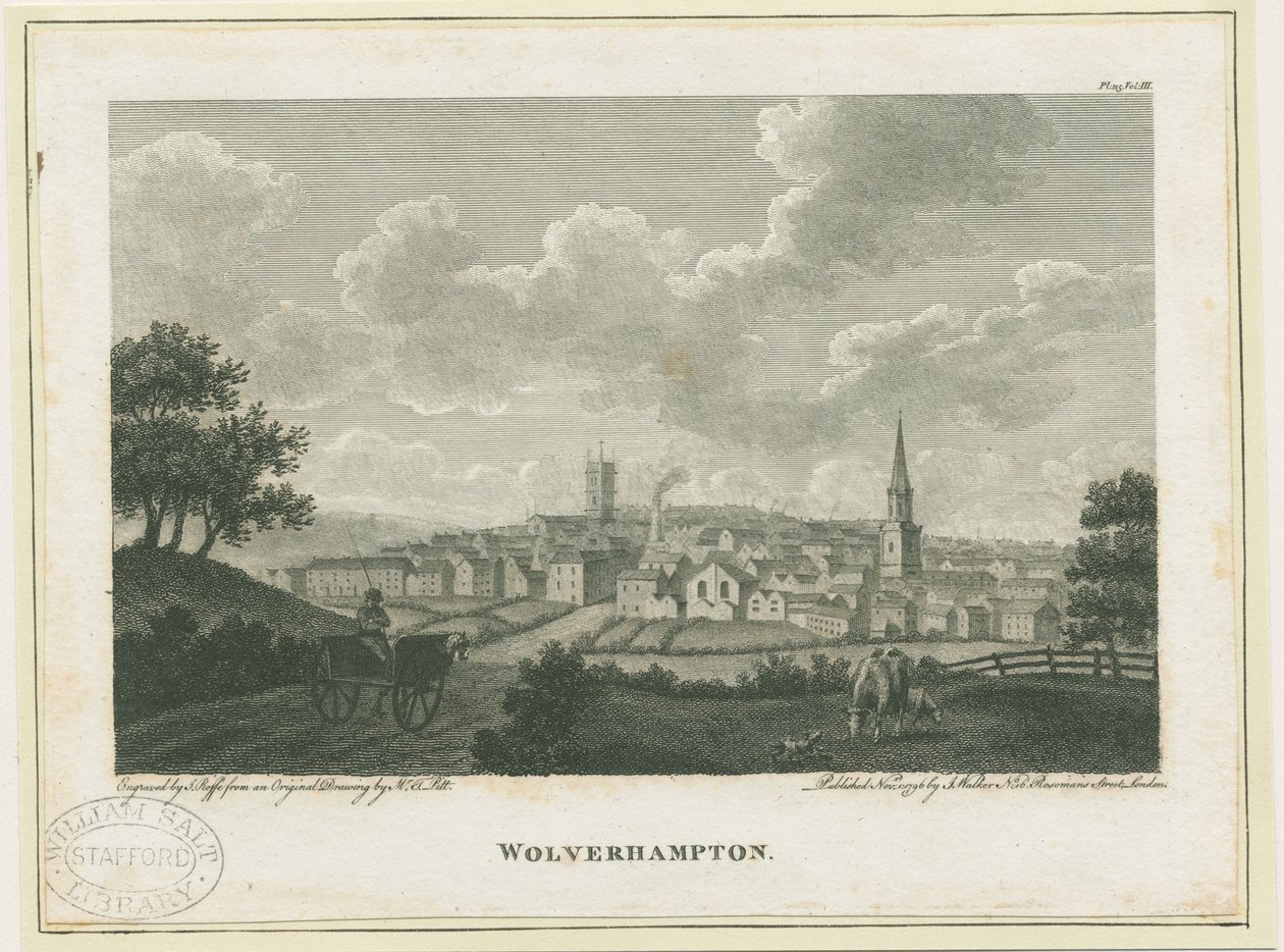 Wolverhampton - Vista suroeste: grabado, nd [c 1796] de John Walker