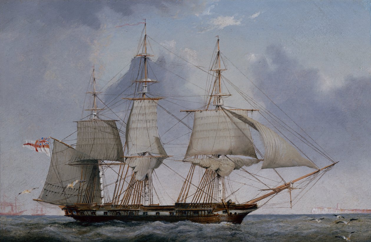 Una fragata de 36 cañones de quinta clase virando a estribor (óleo sobre tabla) de John Ward of Hull