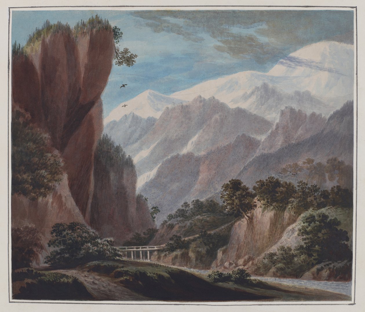 Ascensión del valle de Sallanches a Chamonix, c.1781 (acuarela, lápiz y goma arábiga sobre papel) de John Warwick Smith