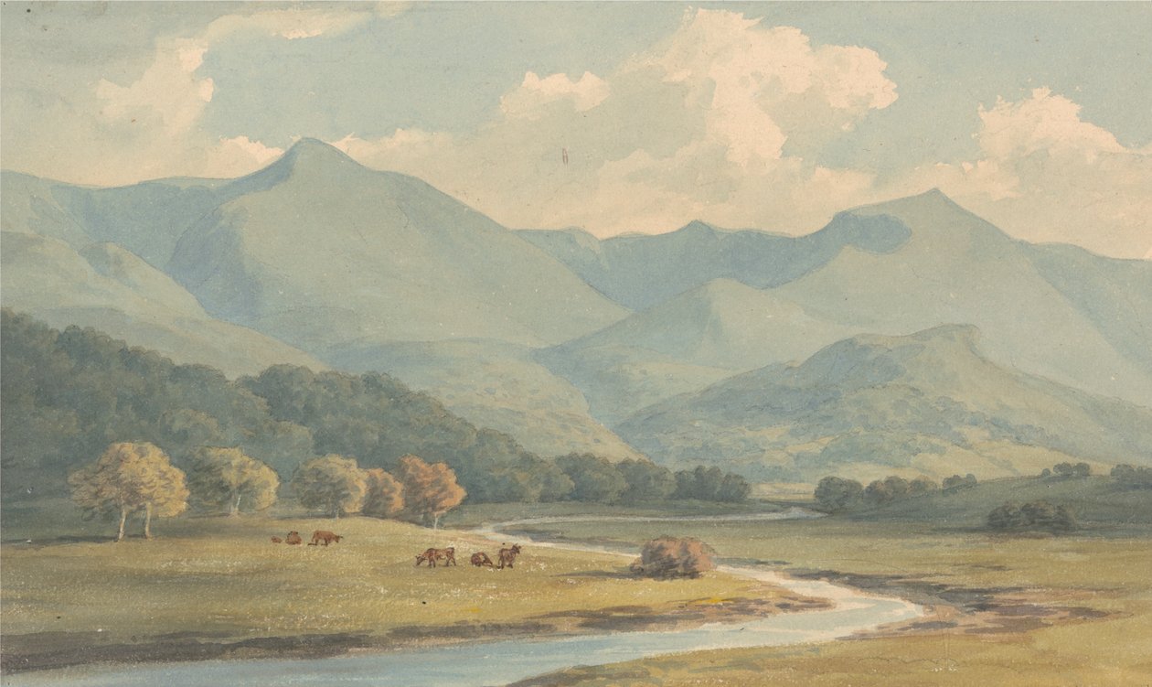 Carnedd Llewelyn y Carnedd David, Carnarvonshire, vistos desde el otro lado del río Ogwen de John Warwick Smith