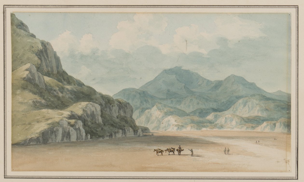 Vista en las arenas de Fraeth Mawr, hacia Snowdon, al cruzarlas entre Penmorsa y Cynant, Merionethshire, 21 de julio de 1795 de John Warwick Smith