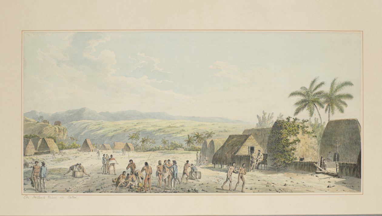 Vista interior, en Atooi, de una serie de acuarelas que ilustran el último viaje del Capitán Cook, c.1773-84 de John Webber